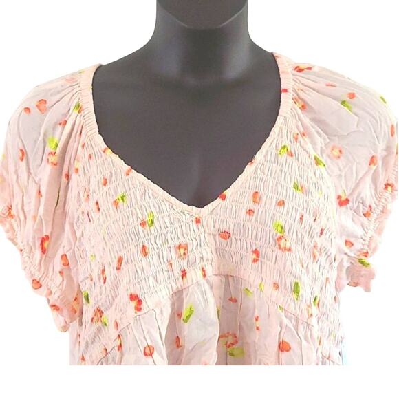 NWT BP Women’s Pink Floral Babydoll Shirred Crop Top Blouse Size 1X - Picture 5 of 9